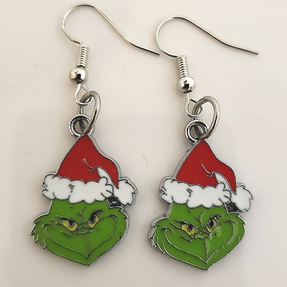 Handmade Christmas Holiday The Grinch Santa Earrings